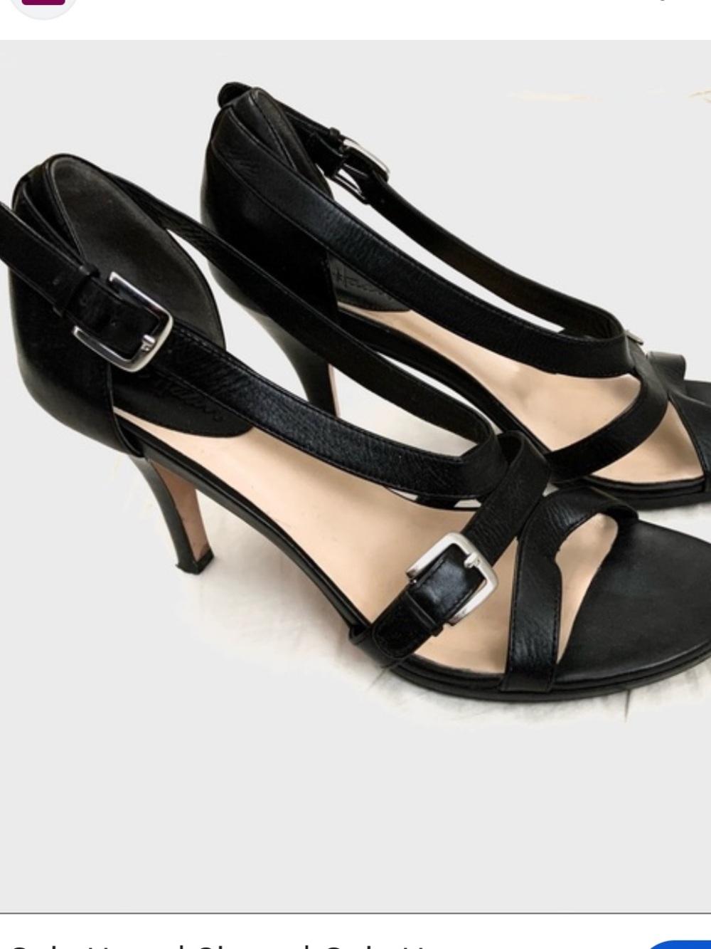 Cole Haan Black Leather Strappy Sandal Heels, size 7.5